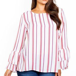 Brand New Ivory Plush Stripes Bell Sleeve Womens Plus Size Top -2XL